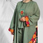 مانتو پاییزه سه تیکه سبز رنگ