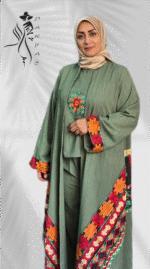 مانتو پاییزه سه تیکه سبز رنگ