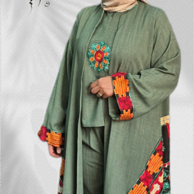 مانتو پاییزه سه تیکه سبز رنگ