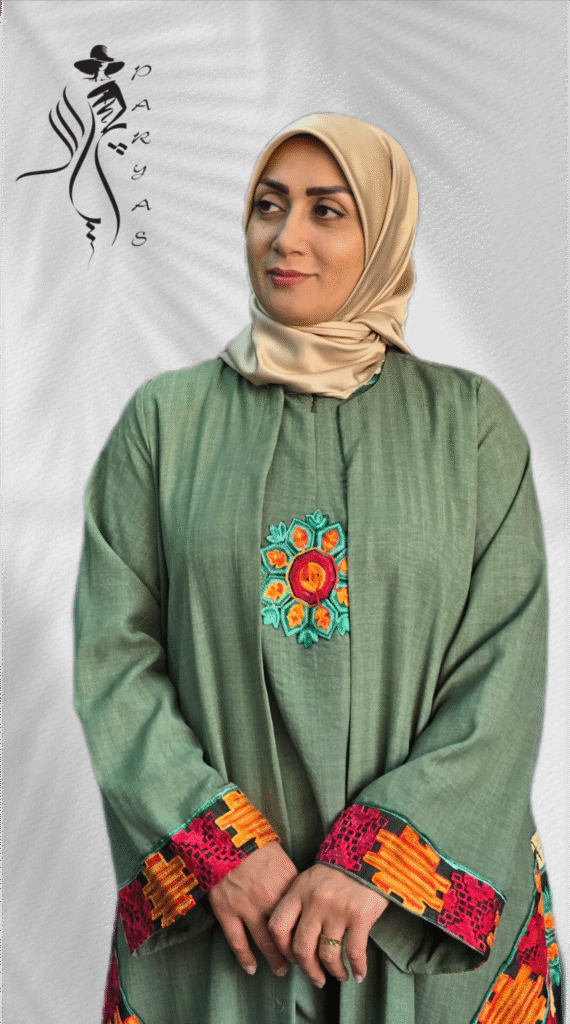 مانتو پاییزه سه تیکه سبز رنگ