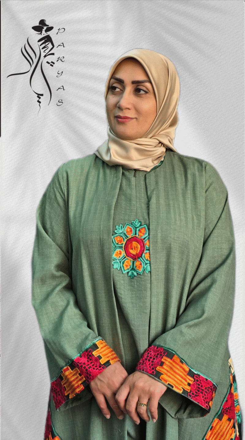 مانتو پاییزه سه تیکه سبز رنگ