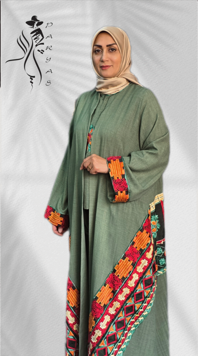 مانتو پاییزه سه تیکه سبز رنگ