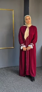 مانتو زنانه زرشکی مروارید